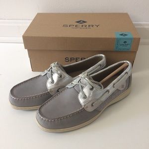 Rare Leather Sperry Bluefish Metallic Grey Shoes